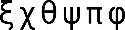 xi, chi, theta, psi, pi, phi